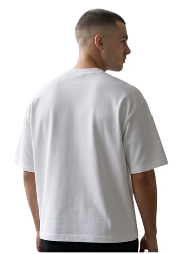 Image of Oversized French Terry Cotton T-Shirt - White | 240 GSM, inchdur reh inch Graphic Print