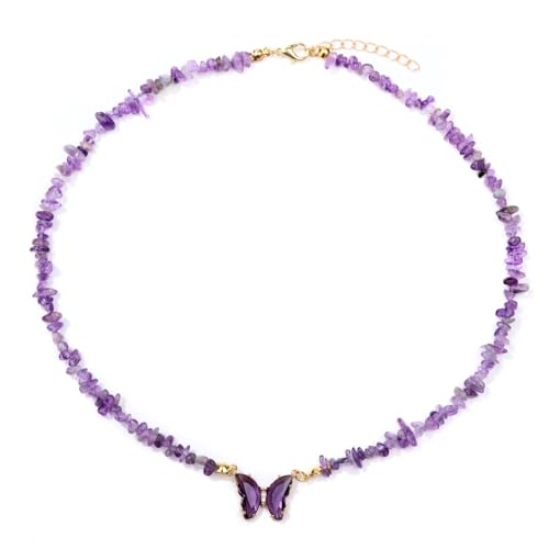 Bohemian Crystal Butterfly Necklaces Stress Relief Anxiety Yoga Pendant,Healing Natural Stone Mantra Choker for Women Teen Girls Friendship Birthday Mothers Day Gift Summer Beach Jewelry