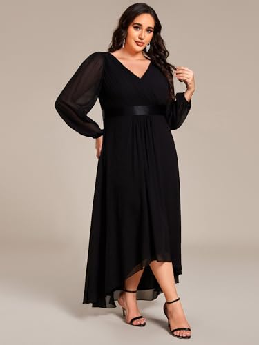 Ever-Pretty Plus Women's V Neck Chiffon Long Sleeves Pleated High Low A Line Plus Size Formal Mother of The Bride Dress4