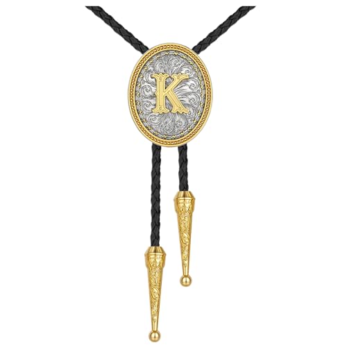 Image of HUABOLA CALYN Bolo tie for Men, Western Cowboy Golden Alphabet Initial Letter ABCDJMR to Y Costume Bolo ties Neckties