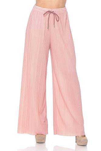 Auliné Collection Womens Solid Waistband Long Pleated Chiffon Palazzo Pants