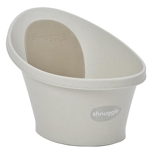 Image of Shnuggle ECO Newborn Baby Bath | Recycled Material with Built-in Support Bump and Soft Backrest | Suitable from Newborn | Includes Water Plug | Cookies and Cream Colour | Beige Taupe Speckled