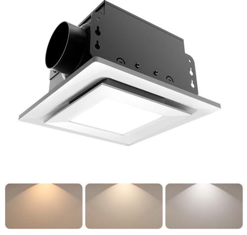 AIRNATUX Bathroom Exhaust Fan with Light, Rust-proof Metal Frame, 110CFM&0.8 Sone, 3000K /4000K /5000K Adjustable LED Light,Bathroom Fan With Light with Memory Function
