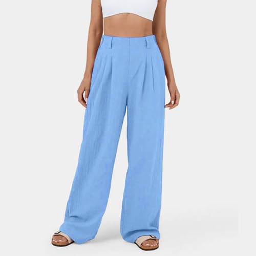 sandbank Women's High-Waisted Wide Leg Cotton Pants Casual Loose Fitted Palazzo Pants 2024 Summer Beach Vacation Wear2