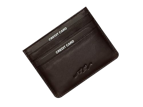 Image of MM Designs Slim and Compact Leather Credit Card Holder for Men and Women | Genuine Leather RFID Blocking Protection | Minimalist Card Wallet with 6 Card Slots (Dark Brown)