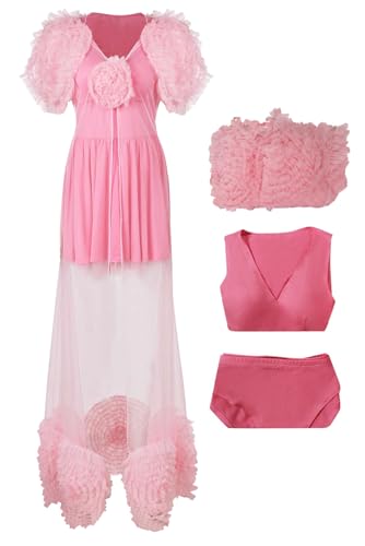 Yulefly Glinda - Disfraz para mujer, vestido de gasa rosa, camisón de anime para cosplay, Halloween, talla M
