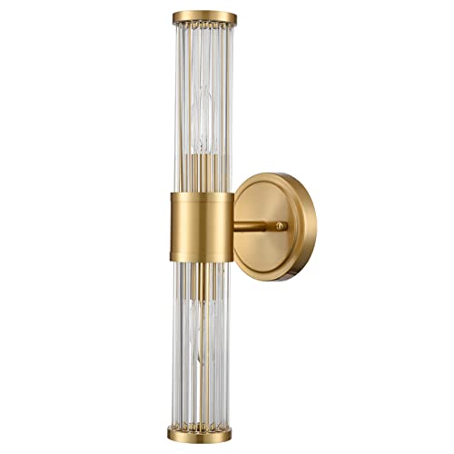 Image of Mid-Century Wall Sconces Brass Glass Rod Wall Light 2-Light Vanity Wall Lights Fixtures for Bedroom Hallway Living Room