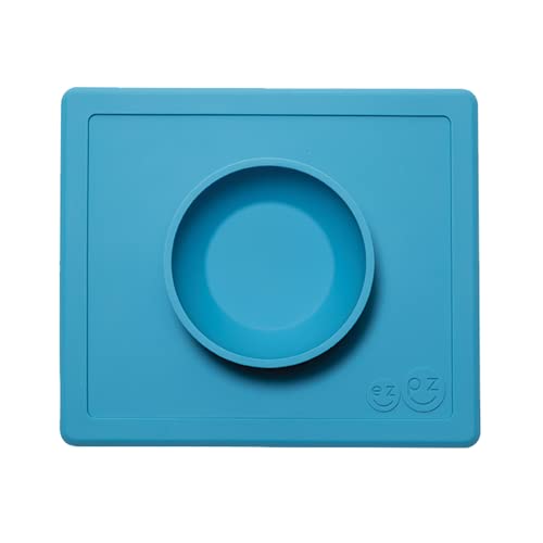 Image of ezpz Happy Bowl - 100% Silicone Suction Bowl with Built-in Placemat for Toddlers + Preschoolers - Dishwasher Safe (Blue)