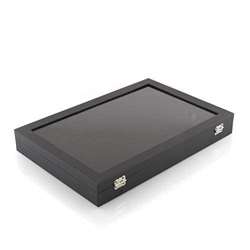 amzdeal Ring Storage Box -100 Slots Jewelry Ring Display Case with Glass Lid, Jewelry Storage Tray, Ring Holder Organizer, Ideal Gift for Women/Men, Black - Thumbnail 6