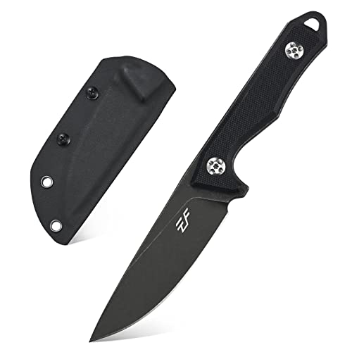 Eafengrow EF107 Fixed Blade Knife with D2 Steel Blade and Kydex Sheath - G10 Handle Compact Outdoor Field Utility Knife (Black)
