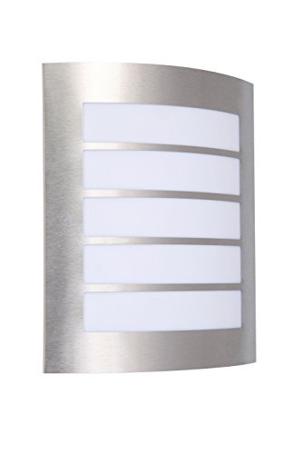 Eco-Light Außenwandleuchte SLIM, aus Edelstahl, 8 Watt Lichtleistung LED, Farbe Silber, Größe 26,5 x 17,9 x 6,4 cm. Schutzart IP44. Sehr flache Wandlampe mit hoher Lichtleistung.