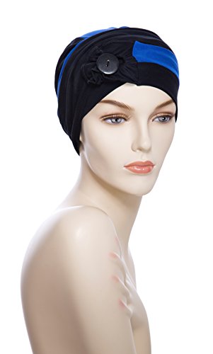 NJ Création Turban Kenaya Bouton Noir Bleu Roi