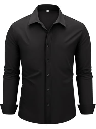 MAGE MALE Men's Dress Shirts Solid Long Sleeve Stretch Wrinkle-Free Formal Shirt Business Casual Button Down Tops