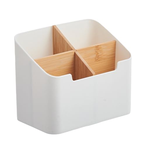 Caja de almacenamiento de control remoto - Puerta con 4 compartimentos para TV | Organizador de escritorio Caddy, soporte de papelería y maquillaje secciones, organizador remoto, teléfono móvil