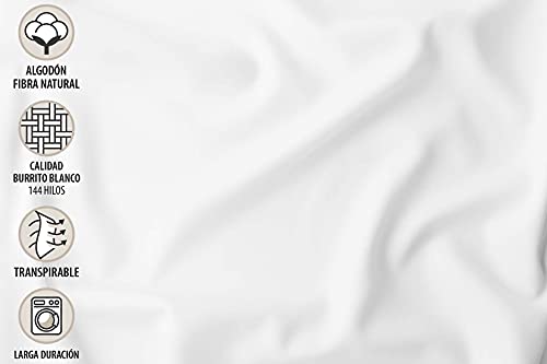 Burrito Blanco Adjustable bottom sheet 100% Cotton A8 for single bed 80x190 to 80x200 cm for (More, Color White - Image 3