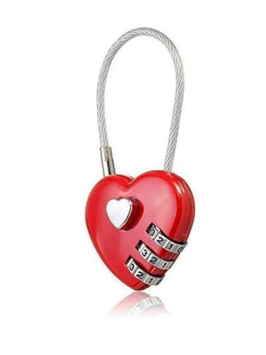 Image of Mini Love Heart Lock,Red Heart Padlock, Mini Code Lock,Padlocks and Hasps,Bags /Suitcase /Lockers /Backpacks /Jewelry Boxes Wire Rope 3-Digit Code Combination Padlock for Travel