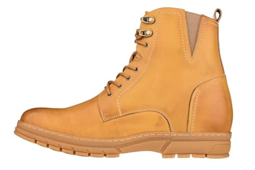 Image of TOTO Men's Invisible Height Increasing Elevator Shoes - Tan Brown Premium Leather Lace-up Combat Style High-Top Boots - 2.8 Inches Taller - K16207 - Size 9 D(M) US