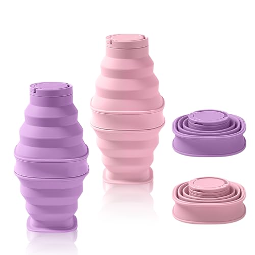 yotutun 2 Botella de agua plegable de silicona de 600 ml, Botella de agua portátil plegable con 2 mosquetones, Botella deportiva de silicona a prueba de fugas para deportes al aire libre