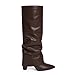 Modatope Chocolate Slouchy Womens Boots Chunky Heel Fold Over Knee High Boots Pointed Toe Dress Fashion Tall Long Shark Boot Size 9