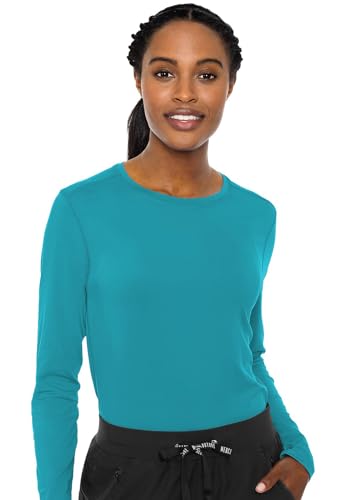 Med Couture Women's Underscrub Top Long Sleeve Performance Knit Tee, 360° Stretch, Lightweight & Ultra Soft Fabric - MC8499, XS, Teal