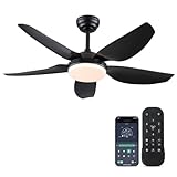 Ventilador de techo negro con luz y control remoto 117cm, luz de ventilador con 5 palas reversibles, LED ajustable, motor de corriente continua, 6 velocidades, Dormitorio Salón Ventilador de techo Luz