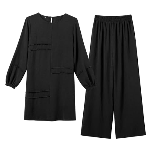 Image of Abayas Dress For Women Muslim Long Sleeve Loose Top Pants 2 Pcs Dubai Islamic Muslim Women Matching Sets