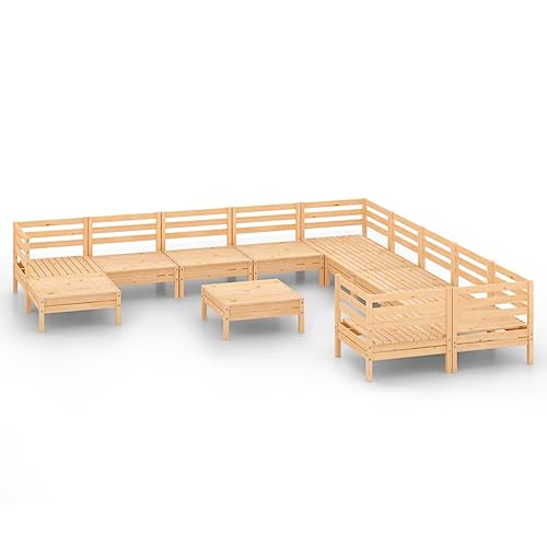 ULUYYUC Sillas Exterior Conjunto Mesa Y Sillas Jardin Conjunto Jardin Exterior Mesa Y Sillas Muebles De Jardin Baratos - Juego de Muebles de jardín 12 Piezas Madera Maciza de Pino Sala De Estar