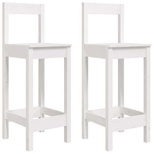 vidaXL 2X Taburetes Altos Asiento Silla Comedor Cocina Sala de Estar Salón Bar Bistró Mueble Interior Decoración Madera Maciza Pino Blanco
