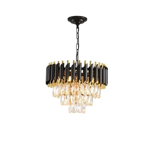 Lustre suspendu en cristal noir et or plafonnier encastré 3 niveaux style moderne