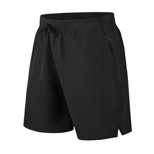 Paratoland Mens Casual Gym Shorts with Two Zipper Pockets Drawstring Quick Dry Sports Shorts Good for Workout Exercise Training Running and Swimming (UAE/KSA Alpha XL Regular Regular Black)