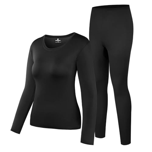 HEROBIKER - Ropa interior térmica para mujer, ultrasuave, conjunto de capa base superior e inferior, con forro polar para invierno, cálido, Negro -, XXL