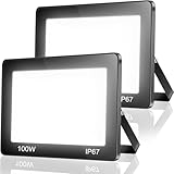 Design Elégant : Projecteur LED 100w en aluminium aéronautique de haute qualité + verre trempé – Le verre trempé hautement transparent assure une forte transmission lumineuse, confère à l'appareil un aspect élégant et permet d'obtenir facilement une surface d'éclairage maximale