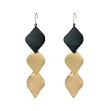 Long Square Dangle Drop Earrings Lightweight Fashion Geometric Earrings Square Gold Statement Dangle Earrings Minimalist Polished Simple Plain Geometric Flattened Hoop Earrings-Black