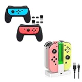 FastSnail Charging Dock and 2 Pack Switch Grips Kit for Nintendo Switch Joy Con & OLED Model, Charger Stand Station with Charging Cable, Wear-Resistant Grip Controller with 6 Thumb Grip