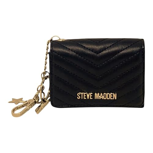 Steve Madden Women’s Bklara Card Case with Keyring and Clip (Black w/Gold)