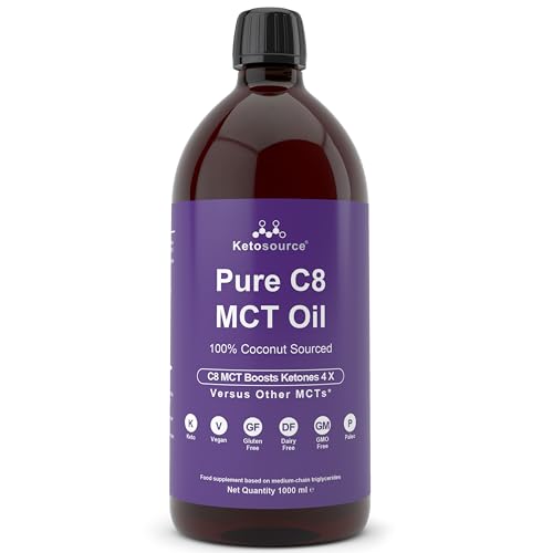 Pure C8 MCT Oil | Boosts Ketones 4X Versus Other MCTs | Supports Keto & Fasting | Highest 99%+ Purity | 100% Coconut Sourced | Vegan Safe & Gluten Free | Premium Lab Tested Purity | 1000ml Ketosource®