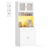 Hzuaneri Buffet, Meuble Cuisine Haut à 2 tiroirs, Meuble de Rangement avec multiprise et é...