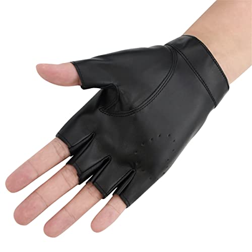 jerbro 1 Paar Punk Handschuhe Halb Finger PU Leder Aushöhlen Fingerlose Handschuhe für Erwachsene Hip Hop Halloween Cosplay Performance Kostüm