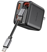 Mcdodo 67W USB C Charger with Retractable Cable Power Supply USB C GaN Fast Charger 3 Port 67W GaN Charger PD Charger with LED Display for iPhone 16 15 14, Galaxy, MacBook