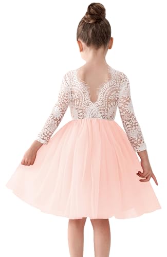 Image of 2Bunnies Girl Peony Lace Back A-Line Straight Tutu Tulle Party Flower Girl Dress