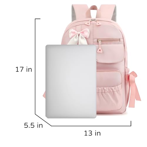 Image of Girls High Middle School Backpack with Bows for Kids Kawaii Coquette Bookbag 5-12