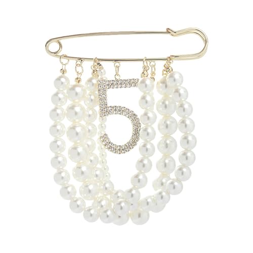 Image of Fashion Jewelry Large Faux Imitation Pearl Dangle Lucky Number Five Brooch Pin for Women