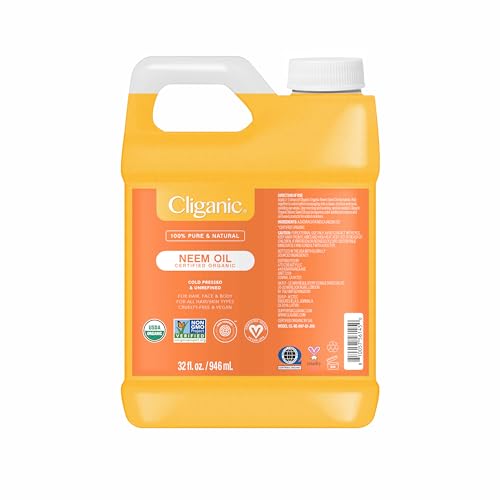 Cliganic Organic Neem Oil Bulk 32oz Jug for Face, Skin & Plants - 100% Pure | Natural Cold Pressed...