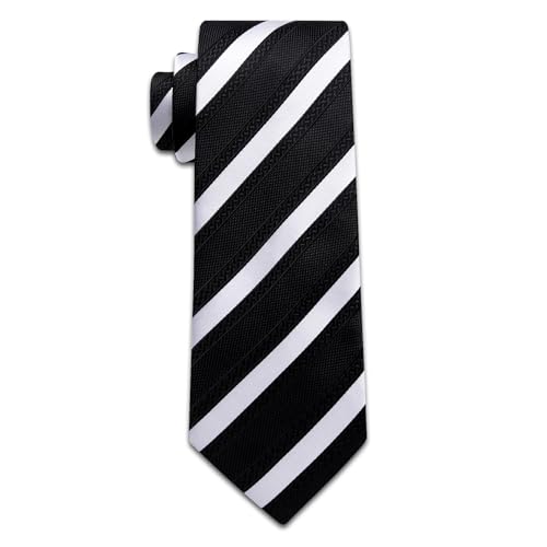Image of YourTies Striped Ties for Men Classic Woven Silk Necktie with Handkerchief Cufflinks Set Formal Business Party Wedding