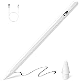 Detoypapa タッチペン LED電量表示 iPad用ペンシル 2018年～2025年のiPad対応 アップルペンシル 超高感度 極細 スタイラスペン Type-C急速充電 傾き感知/磁気吸着/誤作動防止機能対応 軽量 耐摩 交換ペン先1個付き 学生 子供 筆記 絵を描く デザイン用 ドローイング用（ホワイト)