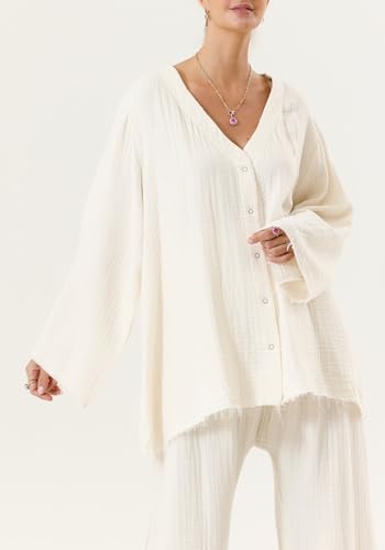 Image of NOTHING FITS BUT Muslin Gauze Nursing Set, 2 Piece Postpartum Pajamas, Ultra Soft Maternity Loungewear for Nursing, Soft Pjs