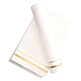 HONITANO 100 Stück Einweg Papierservietten Weiß mit Goldrand Hochwertige Gästeservietten für Hochzeit Geburtstag Weihnachten Valentinstag Party Cocktail und Festliche Anlässe