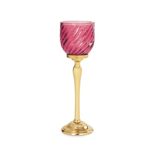 Image of Pure Home Pink Swirl Textured Hurricane - Small | Size: 9 x 9 x 21 cm | Premium Hurricanes for Everyday Styling | Table Top & Shelf Decor Showpiece | Ideal for Diwali & Festive Gifting | Home | Pack of 1