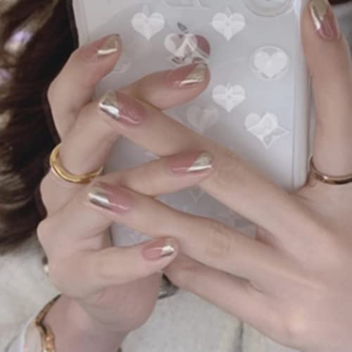 24Pcs Press on Nails Short French Fake Nails with Glue False Nails with Designs Acrylic Glue on Nails for Women DIY Manicure Decorations (style3)