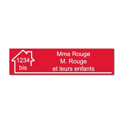 Plaque gravée pour nom et numéro boîte aux lettres autocollante 10x2,5cm personnalisée 1 à 3 lignes Rouge